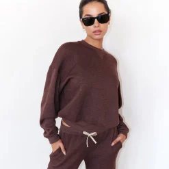 MONROW Teddy Fleece Crew Neck Sweatshirt DARKOAK Fashion